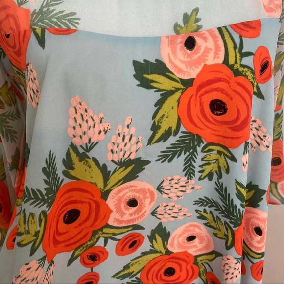 Rifle Paper Paper Crown Anthropologie Floral Blue MIDI Bell sleeve Dress SP - Picture 11 of 16